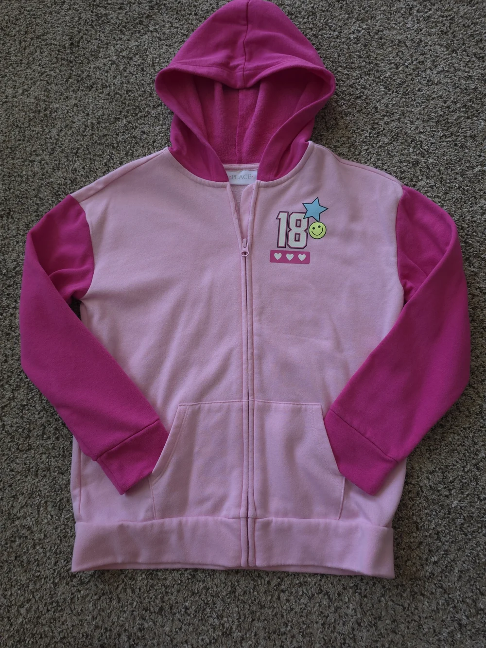 The Children's Place Pink & Hot Pink Zip-Up Hoodie with Graphic YL (10/12)